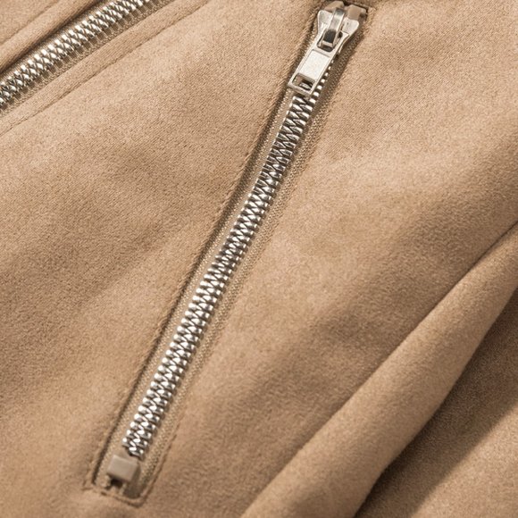 Khaki Zipper Notch Collar Crop Moto Jacket S - Picture 8 of 11